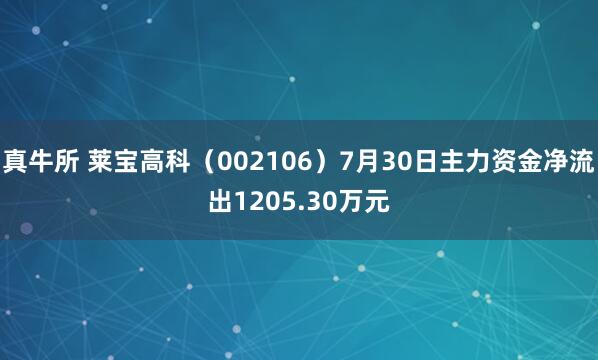 真牛所 莱宝高科（002106）7月30日主力资金净流出1205.30万元